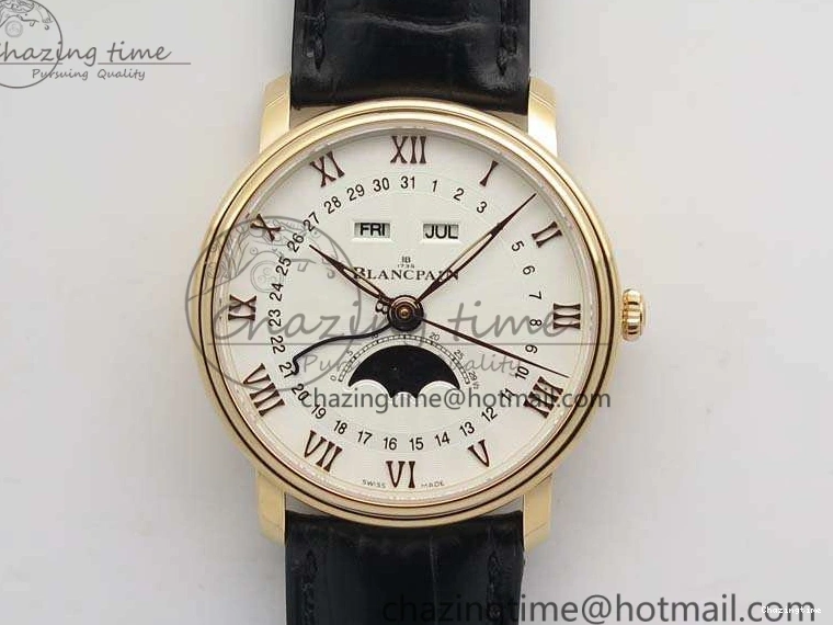 1228 Villeret 6654 RG Complicated Function OMF 1:1 Best Edition White Texture Dial On Leather Strap A Bright 8105